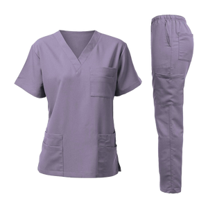 Hauts de travail unisexes pour le secteur de la santé, en coton 100% extensible et anti-humidité, avec col en V et panneaux latéraux côtelés en tissu tissé - Product Image 3