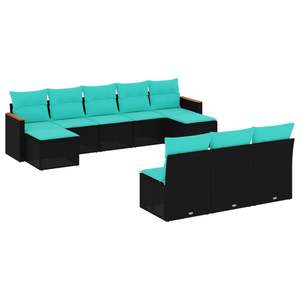Juego de sofás de patio de ratán sintético negro de 10 piezas con cojines, elegantes muebles de exterior - Product Image 2