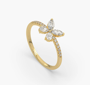 Rose Gold Plated Lab Grown Diamond <b>Butterfly</b> Clover Floral Ring for Women's Wedding & Anniversary Party - Product Image 4