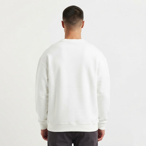 Sweat-shirt surdimensionné pour homme en molleton de coton, coupe décontractée à épaules tombantes, couleur unie blanc - Product Image 3