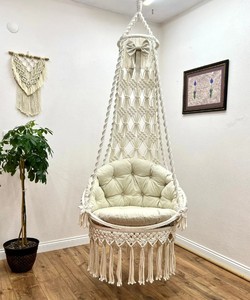 <b>Macrame</b> Swing Chair, <b>Macrame</b> Hanging Round Swing, Hanging Cotton <b>Macrame</b> Hammock Chair, <b>Macrame</b> Swing Chair - Product Image 2