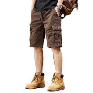 Men's Solid Color Cargo Shorts Mid Waist Drawstring <b>Canvas</b> Casual Bermuda Shorts With Pockets Breathable Woven Style - Product Image 2