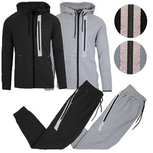 2026 Men's Full <b>Zip</b> Hoodie Tracksuit Set Reflective Stripe Jogger Sweat Suit Premium Cotton Blend <b>Hooded</b> Jacket and Sweat Pant - Product Image 1
