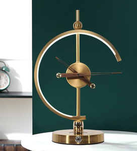 Luxury Modern <b>Table</b> <b>Clock</b> with Golden Metal Frame and Wooden Hands Decorative Desk <b>Clock</b> for Home and Office - Product Image 1
