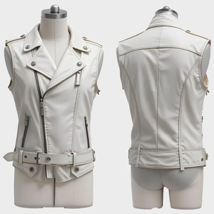 Gilet de motard en cuir blanc pour homme, style punk rock, équipement de moto - Product Image 2