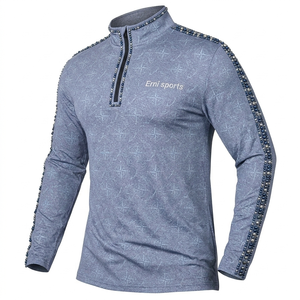 Chemise de sport pour homme à motif géométrique, col zippé, manches longues, tricotée en polyester/coton, respirante, pull de course, vêtements de sport actifs - Product Image 3