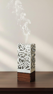 Brûleur à encens moderne en calligraphie arabe avec base en bois, brûleur à encens en métal, porte-charbon pour oud, décoration d'intérieur, décoration arabe pour la maison - Product Image 6