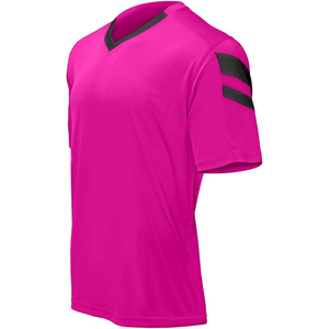 Maillot de football unisexe rose à col en V et manches courtes, en polyester anti-humidité, coupe classique, toutes saisons, couleur unie, personnalisable sur le devant - Product Image 1