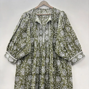 Vestido Casual Midi para Mujer, Tejido 100% Algodón, Liso, Manga Corta, Cintura Imperio, Estilo Babydoll, Cuello en V, Holgado, Funcional - Product Image 3