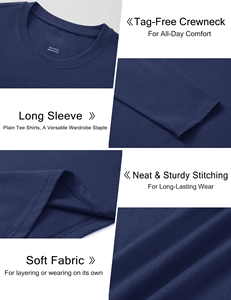 Camiseta de Manga Larga para Hombre, Corte Regular, 100% Algodón, Cuello Redondo, Clásica, Informal, Perfecta para el Estilo de Vida Diario, Venta al Por Mayor - Product Image 4