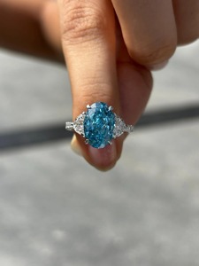 Elegant Design Blue <b>Stone</b> Oval Cut Lab Created Diamond <b>Ring</b> for Wedding & Engagement Diamond <b>Ring</b> with IGI Certified for Sale - Product Image 2
