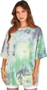 Women's <b>Tie</b> <b>Dye</b> O-Neck Short Sleeve Loose Fit Cotton Casual T-<b>Shirt</b> Spring Summer Breathable Knitted Top - Product Image 2