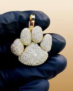 Luxury Gold Plated Paw Pendant With <b>Crystal</b> Rhinestones Micro Insert <b>Animal</b> Themed Charm Unisex Jewelry - Product Image 1