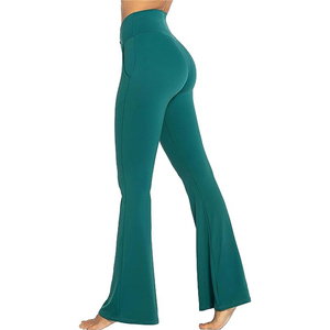 Leggings de yoga personnalisés pour femmes, qualité supérieure, coupe évasée, longueur intégrale, écologiques, couleur unie, taille élastique avec effet ventre plat, en Spandex/Polyester - Product Image 5