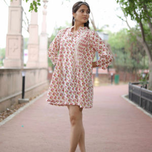 Vestido corto indio hecho a mano de algodón con estampado floral para mujer, vestido de fiesta elegante, regalo de novia personalizado para ella en venta - Product Image 1