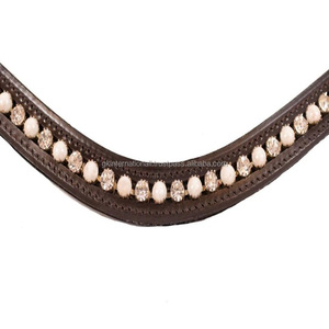 Brida de caballo de cuero curtido vegetal Premium equino, bandas de cejas con forma de onda con incrustaciones de cristales multicolores de Color personalizado - Product Image 6