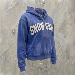 เสื้อฮู้ดซิปสีฟ้า Snow Grace แบบ unisex ผ้าฟลีซลำลองสำหรับฤดูหนาว ทรงโอเวอร์ไซส์บุซับใน ผ้าฝ้าย 80% โพลีเอสเตอร์ 20% ป้องกันขนร่วง - Product Image 2