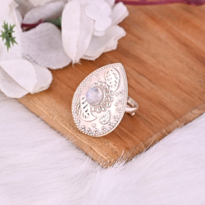 Natural Rainbow <b>Moon</b> <b>Stone</b> Statement Pear Shape <b>Ring</b> | 925 Sterling Silver - Product Image 5