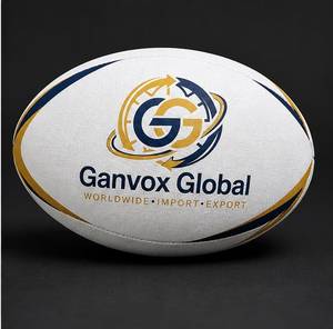 ลูกรักบี้ Ganvox Global Professional สำหรับเล่นกลางแจ้ง น้ำหนักเบา ทนทาน ไส้บอลบิวทิล เหมาะสำหรับการแข่งขันและฝึกซ้อม สีขาว น้ำเงิน ทอง พร้อมโลโก้ - Product Image 3