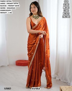 Sari en coton fantaisie brodé saphir bleu, traditionnel, été/hiver, pour Diwali, mariage, fête, anti-humidité, infroissable - Product Image 3