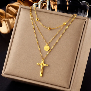 Collar con cruz estilo punk para hombres y mujeres, chapado en oro real de 18 quilates sobre acero inoxidable 304 duradero - Product Image 2