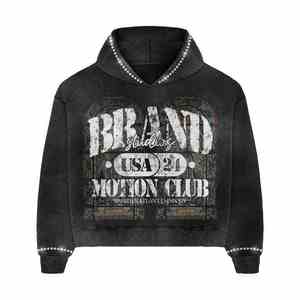 Ensembles deux pièces de haute qualité en coton délavé à l'acide (80 % coton, 20 % polyester) : sweat à capuche et short en jean pour hommes - Product Image 2