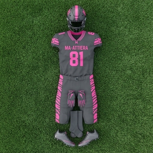 Conjunto de Pantalones Acolchados y Camiseta de Fútbol Americano Personalizada en Negro y Rosa, Uniforme de Equipo, Ropa Deportiva al por Mayor, Personalizada en Gris y Amarillo - Product Image 6