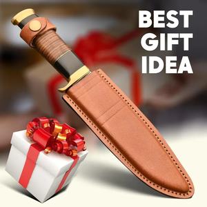 Couteau de chasse Bowie en acier inoxydable à lame fixe, pour survie en extérieur, avec étui en cuir, fournisseur en gros, haute durabilité 58HRC, EDC - Product Image 2