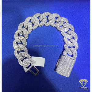 High End Cuban Chain Moissanite <b>Bracelet</b> with Fully Pave Set Links and Premium White Gold Finish Luxury Hip Hop Jewelry - Product Image 4
