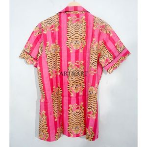 Ensemble pyjama short en coton 100% pur, élégant et classique, imprimé sérigraphié, pour les vacances d'été, avec poches, doux, respirant, cordon de serrage - Product Image 2