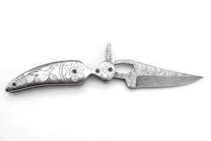 Couteau pliant en acier Damas Iron Crown Forge DIY OEM avec manche en alliage métallique, lame droite, ouverture par bouton de pouce, pour le camping - Product Image 3