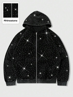 Sweat à capuche surdimensionné pour homme, personnalisé, avec cristaux, style streetwear, en molleton, entièrement recouvert de strass, décontracté, hiver