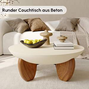 Table basse de salon de style fusion moderne en forme de bol avec pieds en bois massif épais pour la décoration de salon, maison, appartement - Product Image 2