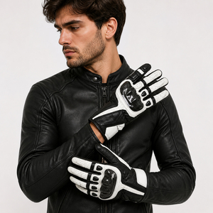 Guantes de Motociclismo Deportivos con Protección de Fibra de Carbono en los Nudillos, de Cuero, con Pantalla Táctil - Product Image 2