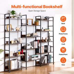 14-Tier Rustic <b>Vintage</b> Industrial Bookshelf Triple Metal Freestanding Display Shelving Unit Open <b>Shelves</b> for Living Bookcase - Product Image 3