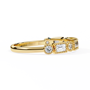Anillo Clásico de Oro Sólido de 14K con Diamantes Cultivados en Laboratorio, Corte Redondo y Baguette, para Compromiso, Boda o Aniversario - Product Image 4