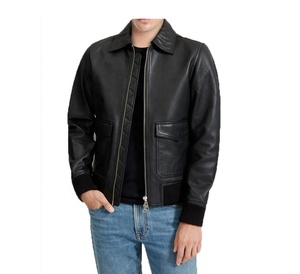 Wholesale Good Quality <b>Winter</b> <b>Leather</b> <b>Jacket</b> for Men Solid Color Stand Collar Zipper Bomber <b>Jacket</b> in Multiple Colors - Product Image 3