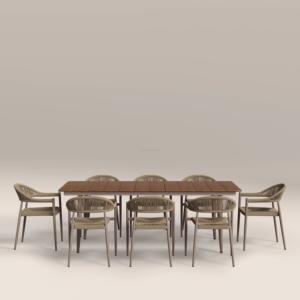 Ensemble de salle à manger moderne minimaliste avec table rectangulaire et huit chaises à dossier solide pour l'ameublement de la maison - Product Image 2