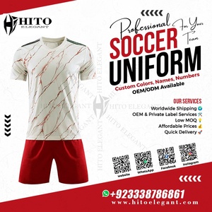 Conjuntos de uniformes de fútbol por sublimación OEM al por mayor en tela de poliéster transpirable manga corta sólida color blanco y rojo personalizado - Product Image 2