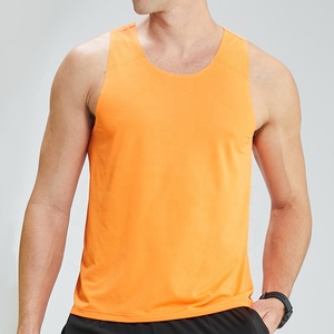 เสื้อกล้ามผู้ชายสีส้ม แห้งเร็ว คอกลม สีพื้น เรียบง่าย สวมใส่สบาย เหมาะสำหรับออกกำลังกาย ผลิตจากผ้าโพลีเอสเตอร์ถัก ไม่มีแขน - Product Image 1