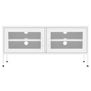 Mueble de TV Rectangular de Acero Blanco para Sala de Estar, Incluye Niveladores de Nivel Medio - Product Image 3