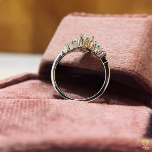 Gorgeous Princess Cut Moissanite Diamond <b>Ring</b> In Authentic 925 Sterling Silver With Sparkling Green Accent Stones - Product Image 6