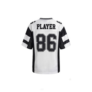 Maillot de football américain personnalisé à col en V, manches courtes en mesh, streetwear pour femmes, blocs de couleurs contrastées, patchwork rétro, blanc et noir, ODM - Product Image 5