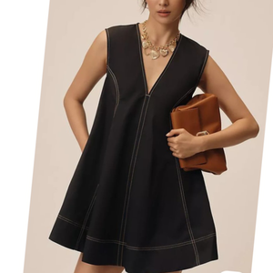 Robe trapèze mini sans manches à surpiqûres contrastées - Product Image 2