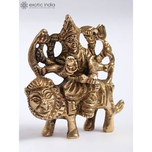 Escultura Tradicional Hecha a Mano de la Diosa Durga en Latón de 2.5 Pulgadas con Ocho Brazos para Decoración del Hogar, Regalos y Templos, Hecha en India - Product Image 3