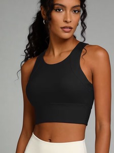 Women High <b>Neck</b> Sports Bra Longline Racerback <b>Padded</b> Crop Top Athletic Gym Workout Yoga Tank Running Fitness Activewear Vest - Product Image 2