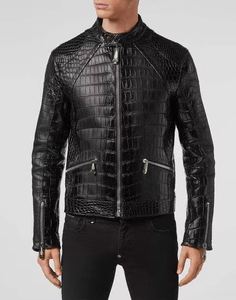 Chaqueta de Motero de PU con Relieve para Hombre, Estilo Lujoso, Corte Ajustado, Ropa Urbana, Logotipo Frontal Personalizado OEM - Product Image 2