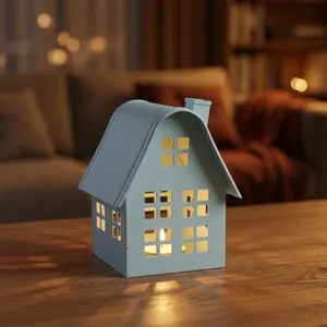 Artisan Design Iron Handmade House-Shaped <b>Lantern</b> with Cutout Windows for Home Decoration <b>Tea</b> <b>Light</b> Holder - Product Image 1