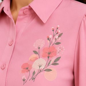 Custom Pink and <b>Peach</b> Women Embroidered Blouse and Maxi Skirt Set Long Sleeve Button Up High Waist Modest Two Piece Outfit OEM - Product Image 5