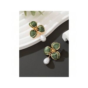 1 paio di adorabili orecchini a goccia con perle floreali in stile marino per donna - Product Image 3